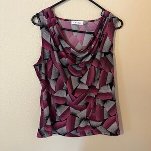 Calvin Klein Women's Pink and Black Geometric Cowl Neck Sleeveless Top